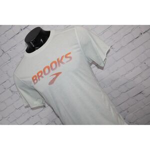 Brooks T-Shirt Mens Large Gray Polyester Graphic Logo Running Workout Gym